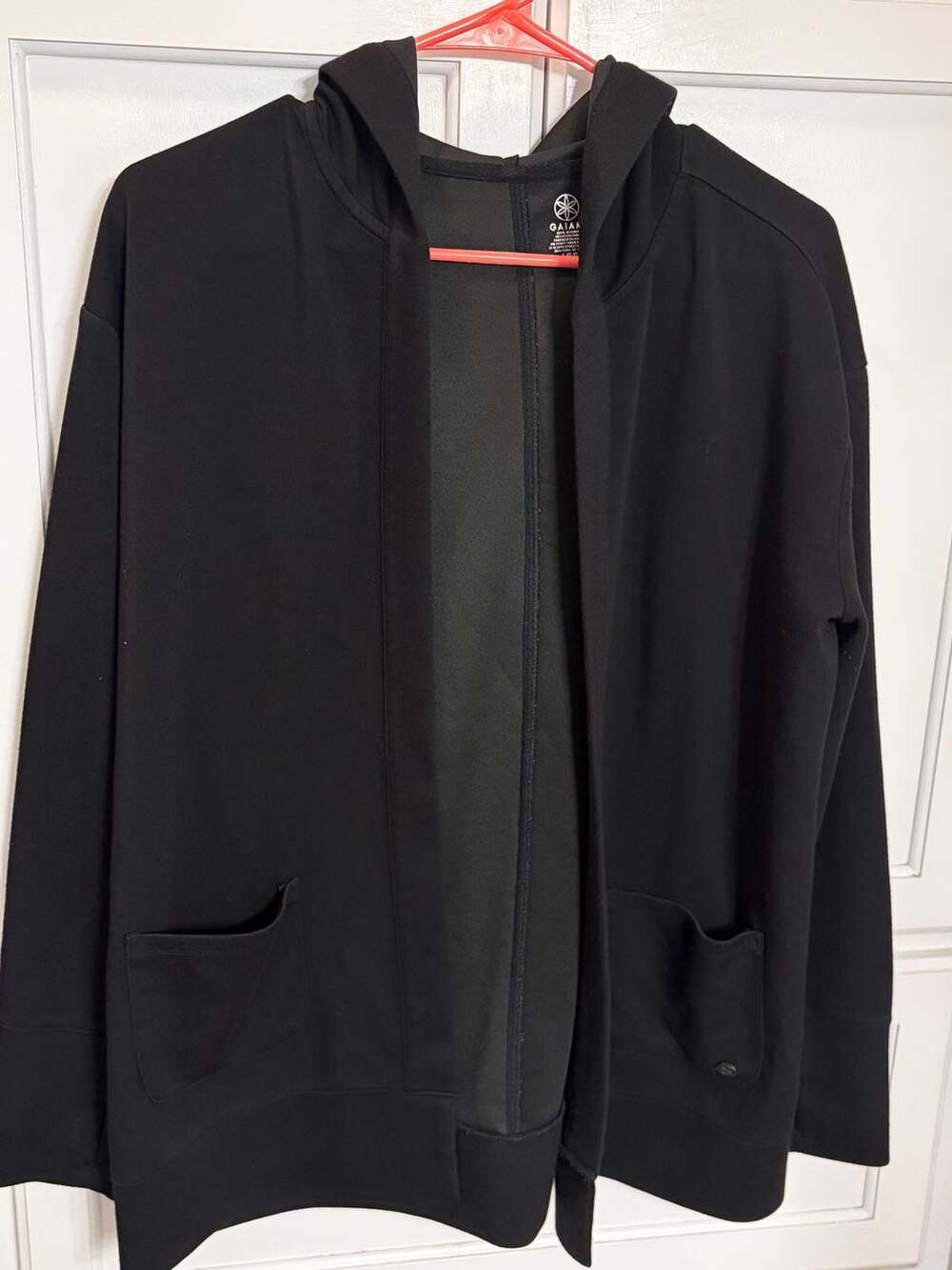 Gaiam Black Open Front Hooded Cardigan with Pockets Size Large - Picture 2 of 7